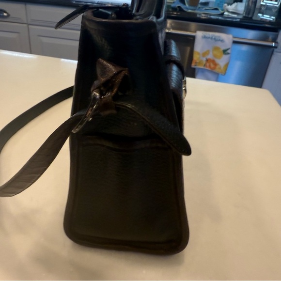 BRIGHTON Womens Black & Brown LEATHER SHOULDER BAG W/card Holder Croc Embossed - Picture 9 of 16